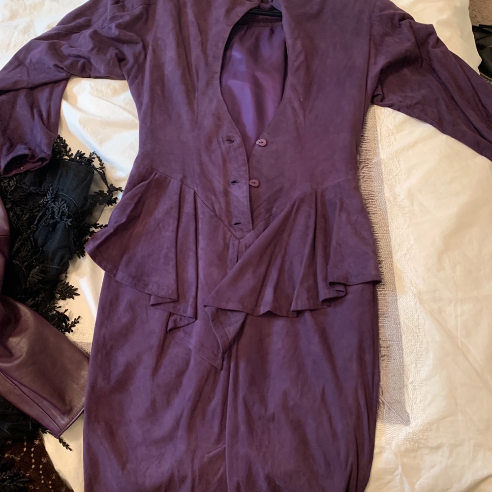 Vakko Vintage Purple Suede unique dress open back